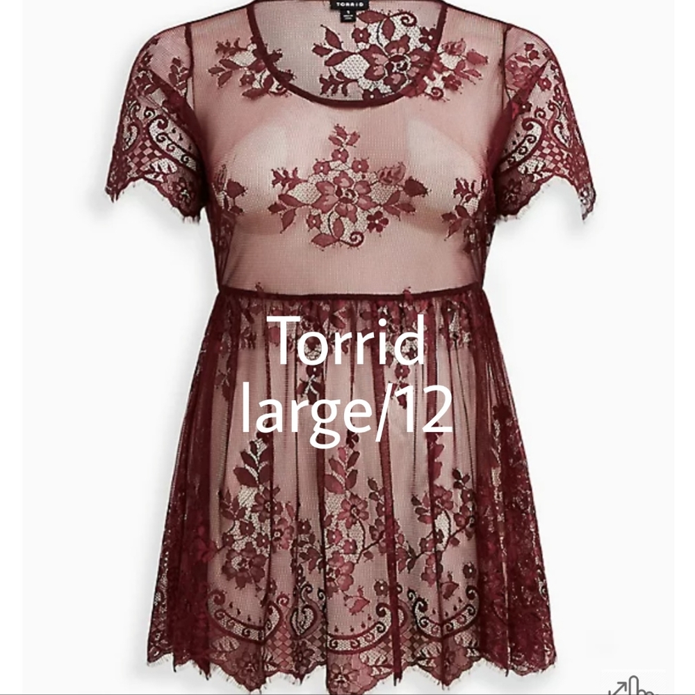 Final Price Torrid Lace babydoll-Wine - Picture 1 of 8